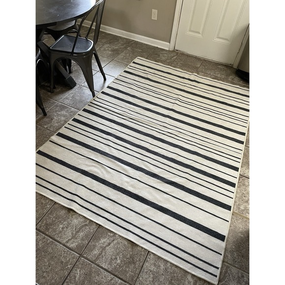 RUGGABLE HUDSON STRIPED RUG NO PAD  6x9 Black Cream Farmhouse - Picture 1 of 3